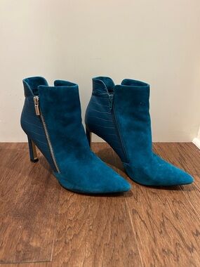 White House Black Market Teal Suede Pointed Ankle Booties